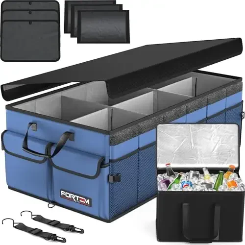 FORTEM Trunk Organizer with Cooler For SUV Car Trunk, Foldable Storage, Car Accessories for Women Men, Collapsible Multi Compartment, 600D Oxford, Non Slip Bottom, Securing Straps, Soft Cover (105L) - 2