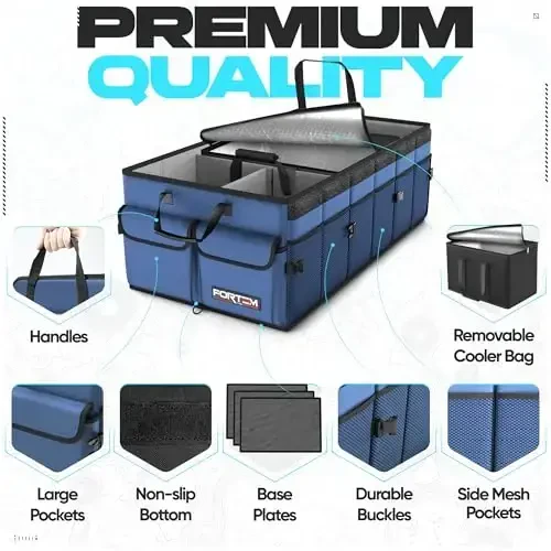 FORTEM Trunk Organizer with Cooler For SUV Car Trunk, Foldable Storage, Car Accessories for Women Men, Collapsible Multi Compartment, 600D Oxford, Non Slip Bottom, Securing Straps, Soft Cover (105L) - 3