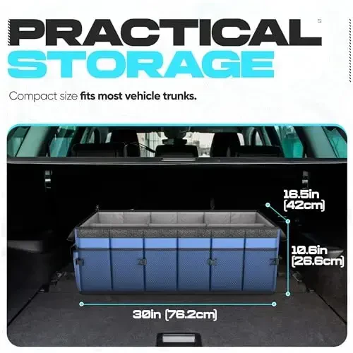 FORTEM Trunk Organizer with Cooler For SUV Car Trunk, Foldable Storage, Car Accessories for Women Men, Collapsible Multi Compartment, 600D Oxford, Non Slip Bottom, Securing Straps, Soft Cover (105L) - 4
