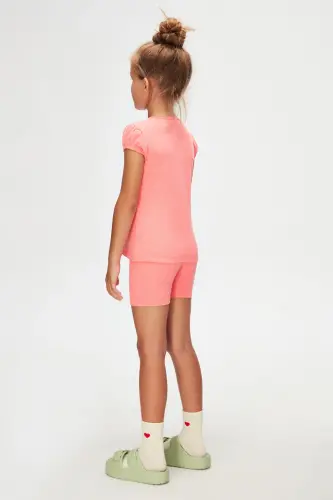 Fosfor Fuchsiya Asosiy Qiz Bolalar Nol Bo'yin Tarvuz Yengli Futbolka-NEON FUCHSIA - 6