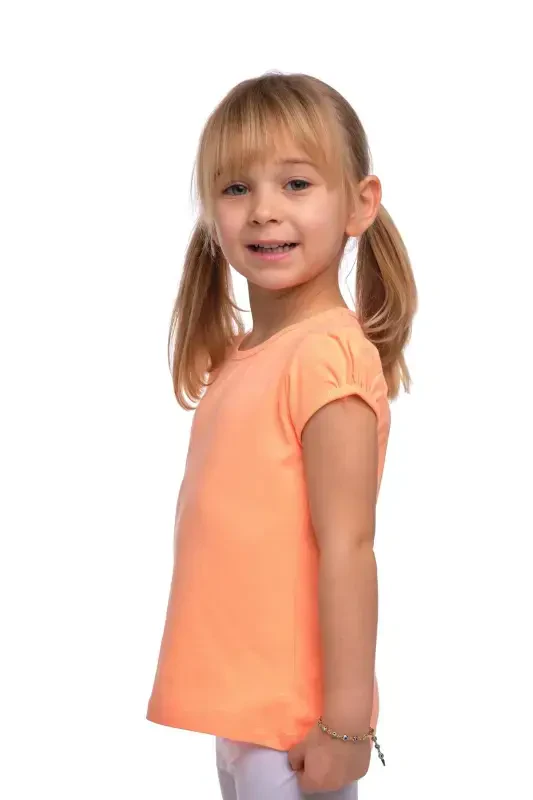 Fosfor Kayısı Basic Kız Çocuk Sıfır Yaka Karpuz Kol Tişört-NEON APRICOT - 2