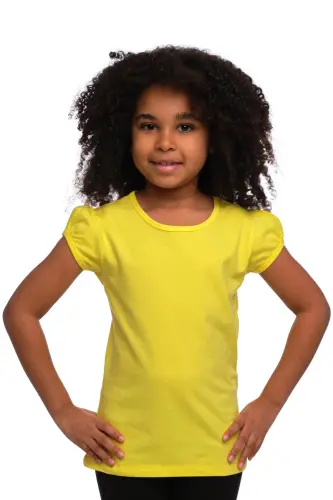 Fosforlu Sarı Basic Kız Çocuk Sıfır Yaka Karpuz Kol Tişört - PHORPHORUS YELLOW - LOVETTI (1)