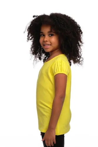 Fosforlu Sarı Basic Kız Çocuk Sıfır Yaka Karpuz Kol Tişört - PHORPHORUS YELLOW - 3