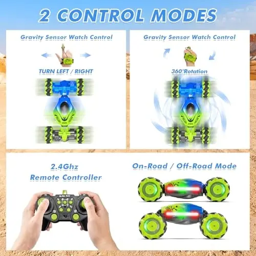 Fosgoit Gesture RC Car, 2.4GHz 4WD Gesture Sensing RC Stunt Car Toys for 6-12 Years Old Boys Girls, Hand Controlled Remote Drift Twist Offroad 360° Rotation with Lights Music for Birthday Gifts - 3