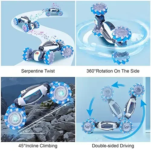 Fosgoit Gesture Sensing RC Stunt Car, Toys for Boys Girls 6-12 Year Old 4WD Remote Control Car 360° Rotate Transform Off-Road Drift RC Toy with Lights Music, 2.4Ghz Hand Control Birthday Xmas Gifts - 3