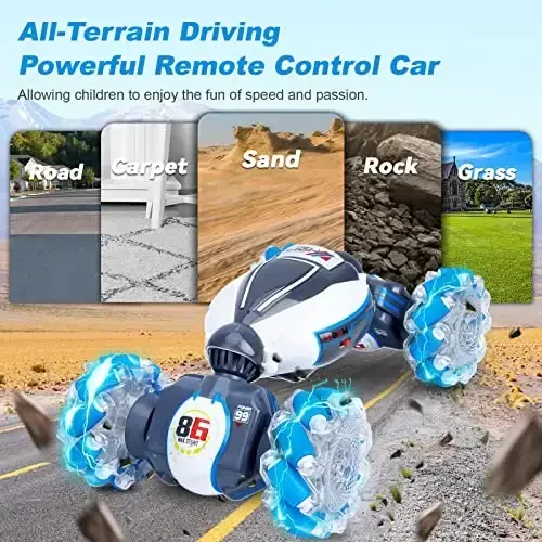 Fosgoit Gesture Sensing RC Stunt Car, Toys for Boys Girls 6-12 Year Old 4WD Remote Control Car 360° Rotate Transform Off-Road Drift RC Toy with Lights Music, 2.4Ghz Hand Control Birthday Xmas Gifts - 4