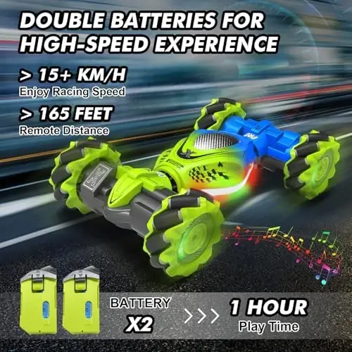 Fosgoit Gesture RC Car, 2.4GHz 4WD Gesture Sensing RC Stunt Car Toys for 6-12 Years Old Boys Girls, Hand Controlled Remote Drift Twist Offroad 360° Rotation with Lights Music for Birthday Gifts - 5