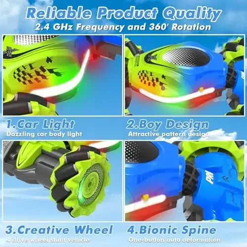 Fosgoit Gesture RC Car, 2.4GHz 4WD Gesture Sensing RC Stunt Car Toys for 6-12 Years Old Boys Girls, Hand Controlled Remote Drift Twist Offroad 360° Rotation with Lights Music for Birthday Gifts - FOSGOIT (1)