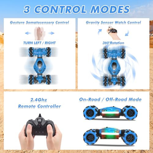 Fosgoit RC Araba Jest Algılama RC Dublör Araba, 6-12 Yaşındaki Erkek ve Kız Çocukları İçin Oyuncaklar, 6 7 8 9 10 11 12 Yaşındaki Erkek Çocuklar İçin En İyi Hediyeler, 2.4GHz 4WD RC Arabalar Off-Road 360° Dönme Her Yönlü Drift Işıklar ve Müzikle - 4