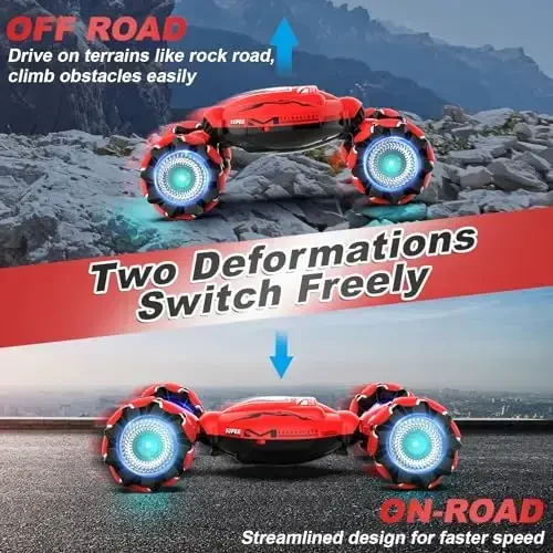 Fosgoit RC Car Toys for Boys Girls 6-12, Birthday Xmas Gifts for 6 7 8 9 10 11 12 Years Old, Gesture Sensing RC Stunt Car with Lights Music 2.4GHz 4WD Hand Remote Control 360° Rotate All-Round Drift - 2