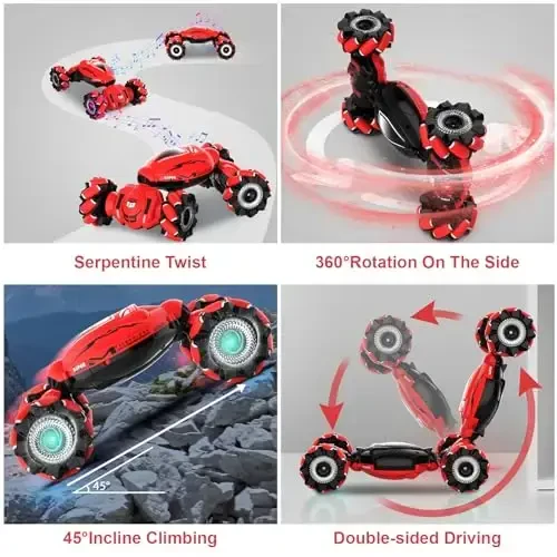 Fosgoit RC Car Toys for Boys Girls 6-12, Birthday Xmas Gifts for 6 7 8 9 10 11 12 Years Old, Gesture Sensing RC Stunt Car with Lights Music 2.4GHz 4WD Hand Remote Control 360° Rotate All-Round Drift - 3