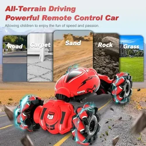 Fosgoit RC Car Toys for Boys Girls 6-12, Birthday Xmas Gifts for 6 7 8 9 10 11 12 Years Old, Gesture Sensing RC Stunt Car with Lights Music 2.4GHz 4WD Hand Remote Control 360° Rotate All-Round Drift - 4