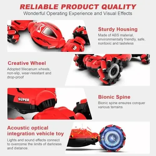 Fosgoit RC Car Toys for Boys Girls 6-12, Birthday Xmas Gifts for 6 7 8 9 10 11 12 Years Old, Gesture Sensing RC Stunt Car with Lights Music 2.4GHz 4WD Hand Remote Control 360° Rotate All-Round Drift - 5