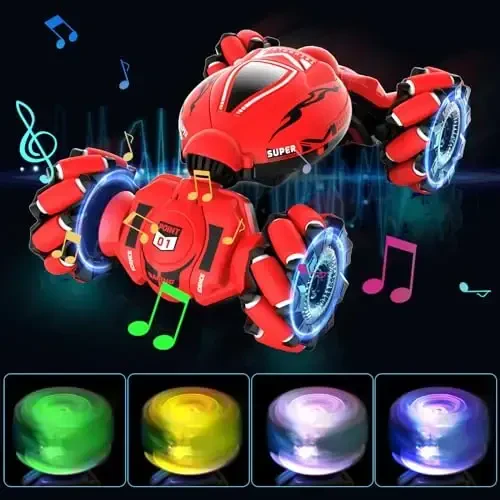 Fosgoit RC Car Toys for Boys Girls 6-12, Birthday Xmas Gifts for 6 7 8 9 10 11 12 Years Old, Gesture Sensing RC Stunt Car with Lights Music 2.4GHz 4WD Hand Remote Control 360° Rotate All-Round Drift - 6