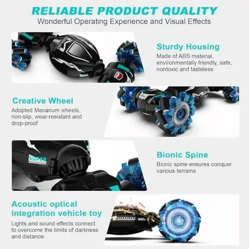 Fosgoit RC Cars, Gesture Sensing Stunt Car Toys for Boys Girls 6-12 Year Old, 2.4Ghz 4WD Hand Remote Control Toy 360° Rotate Transform Off-Road Drift with Lights Music, Birthday Xmas Gifts for Kids - 5