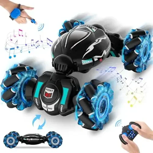 Fosgoit RC Cars, Gesture Sensing Stunt Car Toys for Boys Girls 6-12 Year Old, 2.4Ghz 4WD Hand Remote Control Toy 360° Rotate Transform Off-Road Drift with Lights Music, Birthday Xmas Gifts for Kids - FOSGOIT