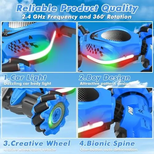 Fosgoit RC Car Gesture Sensing RC Stunt Car, Toys for Boys Girls 6-12, Best Gifts for Kids Boys 6 7 8 9 10 11 12 Years Old, 2.4GHz 4WD RC Cars Off-Road 360° Rotate All-Round Drift with Lights Music - 2