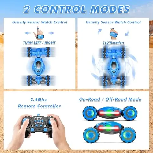 Fosgoit RC Car Gesture Sensing RC Stunt Car, Toys for Boys Girls 6-12, Best Gifts for Kids Boys 6 7 8 9 10 11 12 Years Old, 2.4GHz 4WD RC Cars Off-Road 360° Rotate All-Round Drift with Lights Music - 4