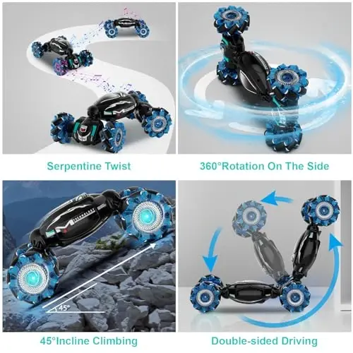 Fosgoit RC Cars, Imo-ishorali Stunt Car O'g'il bolalar Qizlar uchun 6-12 yoshli o'yinchoqlar, 2.4Ghz 4WD Qo'l masofadan boshqarish pulti o'yinchoq 360° aylantirish Transform Off-Road Drift chiroqlar bilan musiqa, tug'ilgan kun Rojdestvo sovg'alari bolalar uchun - 3