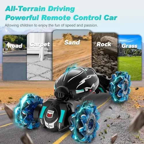 Fosgoit RC Cars, Imo-ishorali Stunt Car O'g'il bolalar Qizlar uchun 6-12 yoshli o'yinchoqlar, 2.4Ghz 4WD Qo'l masofadan boshqarish pulti o'yinchoq 360° aylantirish Transform Off-Road Drift chiroqlar bilan musiqa, tug'ilgan kun Rojdestvo sovg'alari bolalar uchun - 4