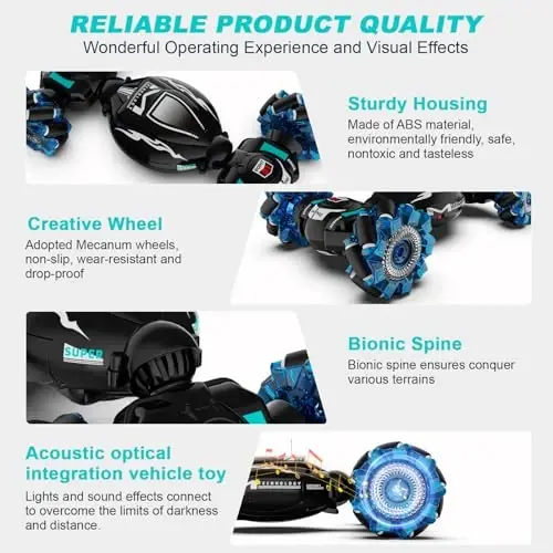 Fosgoit RC Cars, Imo-ishorali Stunt Car O'g'il bolalar Qizlar uchun 6-12 yoshli o'yinchoqlar, 2.4Ghz 4WD Qo'l masofadan boshqarish pulti o'yinchoq 360° aylantirish Transform Off-Road Drift chiroqlar bilan musiqa, tug'ilgan kun Rojdestvo sovg'alari bolalar uchun - 5