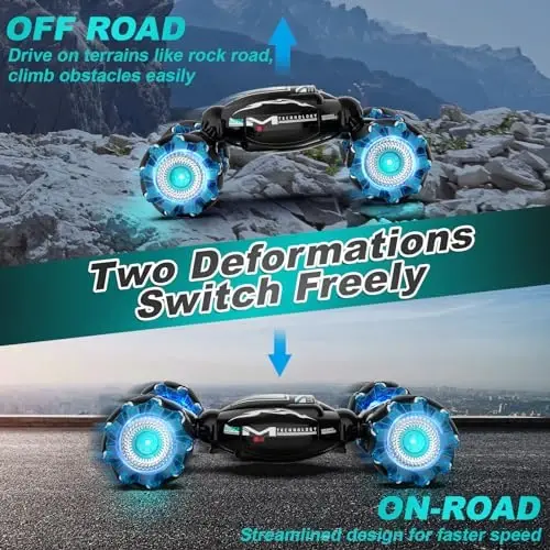 Fosgoit RC Cars, Imo-ishorali Stunt Car O'g'il bolalar Qizlar uchun 6-12 yoshli o'yinchoqlar, 2.4Ghz 4WD Qo'l masofadan boshqarish pulti o'yinchoq 360° aylantirish Transform Off-Road Drift chiroqlar bilan musiqa, tug'ilgan kun Rojdestvo sovg'alari bolalar uchun - FOSGOIT (1)