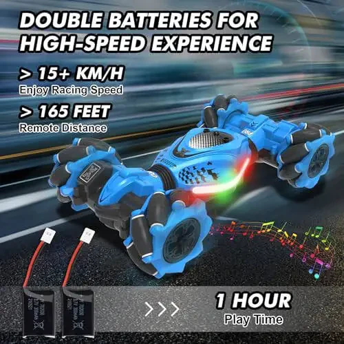 Fosgoit RC-машина с датчиком жестов RC-трюковая машина, Игрушки для мальчиков и девочек 6-12 лет, Лучшие подарки для мальчиков 6 7 8 9 10 11 12 лет, 2.4GHz 4WD RC-машины внедорожник 360° вращение круговой дрифт с подсветкой и музыкой - 4