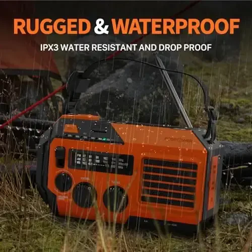 FosPower Emergency Weather Radio (Model A6) NOAA/AM/FM with 19240mWh Portable Power Bank, USB/Solar/Hand Crank Charging, Battery Operated, SOS Alarm & Flashlight for Indoor/Outdoor Emergency - Orange - 6