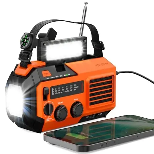 FosPower favqulodda ob-havo radiosi (A6 modeli) NOAA/AM/FM, 19240 mWh portativ quvvat banki, USB/quyosh/qo'lda zaryadlash, batareyali, SOS signal va ichki/tashqi favqulodda vaziyatlar uchun chiroq - Apelsin - MODAZONE
