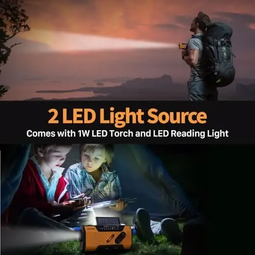 FosPower NOAA Emergency Weather Radio A1 7400mWh Portable Power Bank, AM/FM, USB/Solar/Hand Crank Charging, Battery Operated, SOS Alarm & Flashlight for Indoor/Outdoor Emergency - Orange - 5