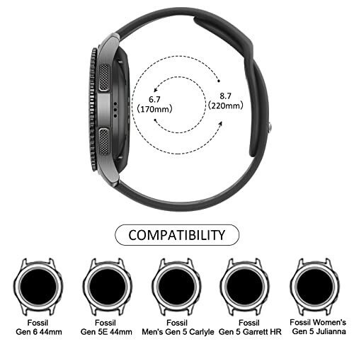 Fossil erkaklar Gen 6/5E 44 mm/Gen 5 Carlyle/Garrett/Ayollar Julianna aqlli soati uchun silikon tasma, 22 mm sozlanuvchan yumshoq silikon sport tasmasi almashtirish tasmasi ayollar erkaklar uchun (to'q ko'k) - 4