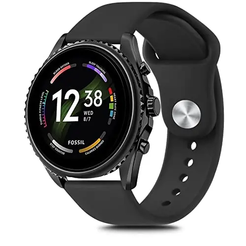 Silicone Band for Fossil Men's Gen 6/5E 44mm/Gen 5 Carlyle/Garrett/Women's Julianna Smart Watch, 22mm Adjustable Soft Silicone Sport Strap Replacement Band for Women Men (Black) - MELIYA (1)
