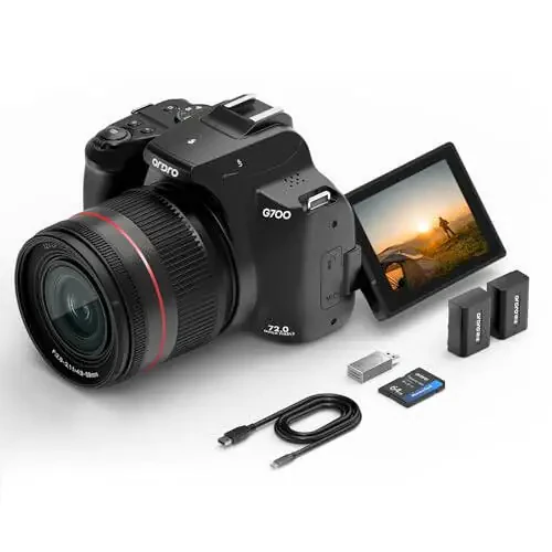 Foto va video uchun 4K raqamli kamera, 12X optik zumli aylanuvchi ekranli kamera, 64MP WiFi sensorli ekranli vlogging kamerasi, 64GB SD karta, 1700mAH batareya - qora - 6