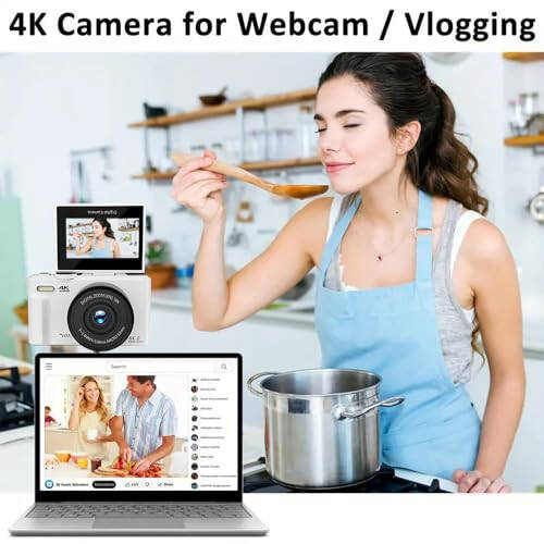 Foto va video uchun 64MP raqamli kamera: 3'' aylanadigan ekran va 32GB TF kartaga ega 4K vlog kamerasi, sovg'a uchun 16X zumli raqamli kamera (oq) - 6