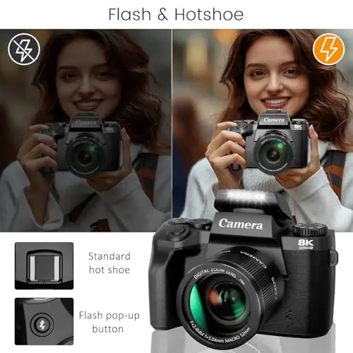 Digital Cameras for Photography, 8K 64MP Vlogging Camera for YouTube with 4
