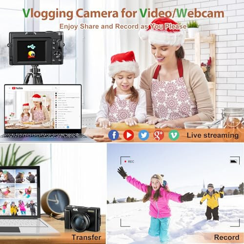 Fotoğraf ve Video İçin 4K Dijital Kamera, 48MP Vlogging Kamerası SD Kart Otomatik Odaklama Titreşim Önleyici, 3'' 180° Döndürülebilir Ekranlı Dijital Kamera Flaşlı 16X Zoom, Seyahat İçin Kompakt Kamera (2 Pil) - 6