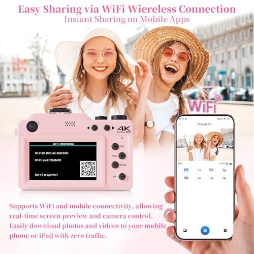 4K Digital Camera for Photography 64MP Autofocus Vlogging WiFi Camera for YouTube Video Compact Travel Vintage Point Shoot Cameras with 16X Zoom, 64GB Card, Selfie Lens, 2 Batteries+Charger(Pink) - 15