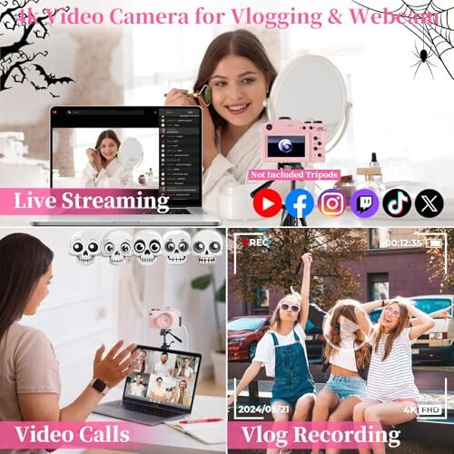 4K Digital Camera for Photography 64MP Autofocus Vlogging WiFi Camera for YouTube Video Compact Travel Vintage Point Shoot Cameras with 16X Zoom, 64GB Card, Selfie Lens, 2 Batteries+Charger(Pink) - 11