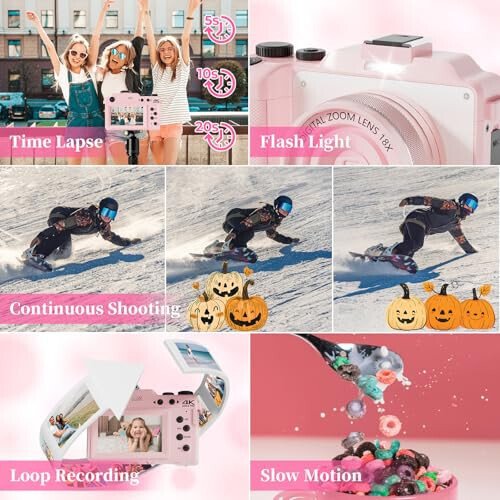 4K Digital Camera for Photography 64MP Autofocus Vlogging WiFi Camera for YouTube Video Compact Travel Vintage Point Shoot Cameras with 16X Zoom, 64GB Card, Selfie Lens, 2 Batteries+Charger(Pink) - 12