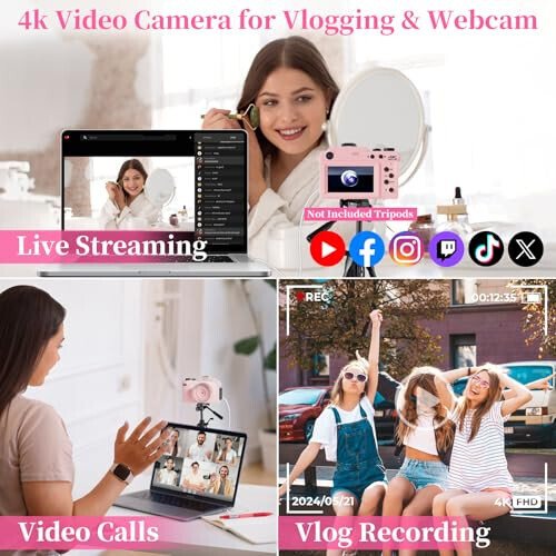 4K Digital Camera for Photography 64MP Autofocus Vlogging WiFi Camera for YouTube Video Compact Travel Vintage Point Shoot Cameras with 16X Zoom, 64GB Card, Selfie Lens, 2 Batteries+Charger(Pink) - 17