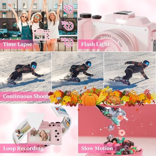 4K Digital Camera for Photography 64MP Autofocus Vlogging WiFi Camera for YouTube Video Compact Travel Vintage Point Shoot Cameras with 16X Zoom, 64GB Card, Selfie Lens, 2 Batteries+Charger(Pink) - 6