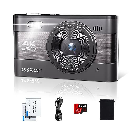 Fotoğrafçılık İçin 4K Dijital Kamera, SD Kartlı 48MP Vlogging Kamerası, 3'' IPS Ekranlı Kompakt Kamera Flaşlı, 18X Dijital Zoomlu Seyahat Kamerası (2 Pil) - 1