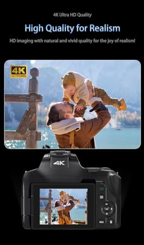 64MP Digital Camera for Photography, 4K Vlogging Cameras for YouTube with 3” Flip Screen,12X Optical Zoom & 30X Digital Zoom, 64GB Card, WiFi& Autofocus with Flash, 2 Batteries - 64MP (1)