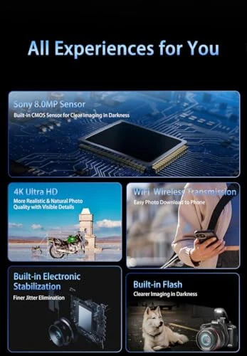 64MP Digital Camera for Photography, 4K Vlogging Cameras for YouTube with 3” Flip Screen,12X Optical Zoom & 30X Digital Zoom, 64GB Card, WiFi& Autofocus with Flash, 2 Batteries - 3