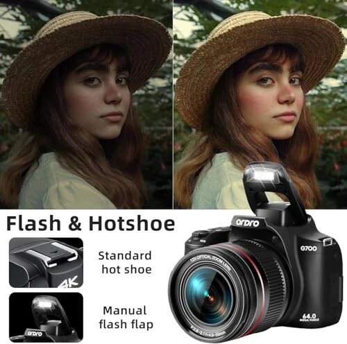 64MP Digital Camera for Photography, 4K Vlogging Cameras for YouTube with 3” Flip Screen,12X Optical Zoom & 30X Digital Zoom, 64GB Card, WiFi& Autofocus with Flash, 2 Batteries - 5