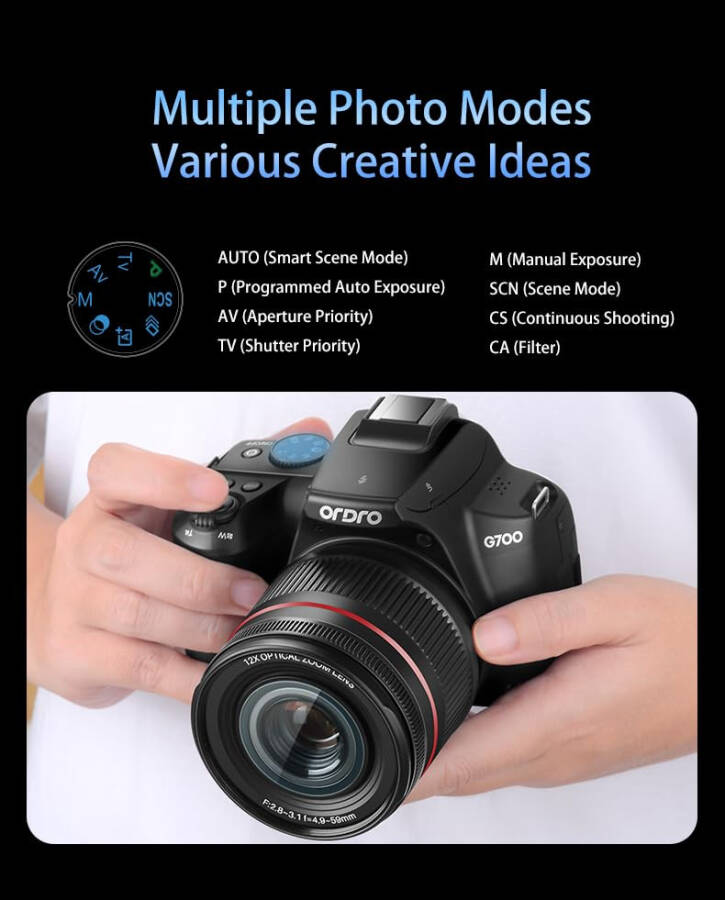 64MP Digital Camera for Photography, 4K Vlogging Cameras for YouTube with 3” Flip Screen,12X Optical Zoom & 30X Digital Zoom, 64GB Card, WiFi& Autofocus with Flash, 2 Batteries - 6