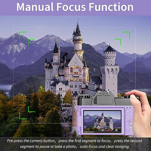 Fotoğrafçılık İçin Dijital Kameralar, 4K 48MP Vlogging Kamerası 16X Dijital Zoom Manuel Odaklama Şarj Edilebilir Öğrenci Kompakt Kamera 52mm Geniş Açı & Makro Lens, 32G TF Kart ve 2 Pil (Mor) - 5