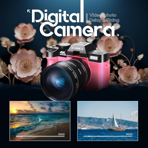 Fotografiya uchun 4K raqamli kameralar, Wi-Fi bilan YouTube uchun 48MP vlog kamerasi, 180° aylanuvchi ekranli, chaqnoq bilan ixcham kamera, keng burchakli va makro linzali 16X raqamli zumli sayohat kamerasi - 2