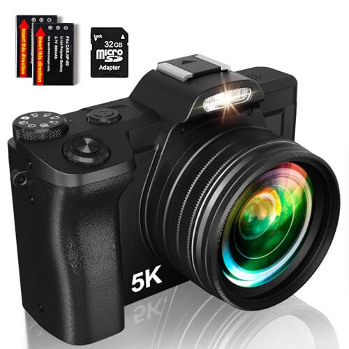 Fotografiya uchun 5K raqamli kamera, YouTube uchun 32 Gb SD karta bilan Wi-Fi avtofokusli vlog video kamerasi, 6 o'qli anti-tebranish 3.5'' ekranli to'ldirish yorug'ligi 5K kamera 58 mmli UV filtri bilan, 16x raqamli zumli kamera - 1