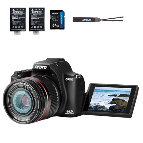 Fotografiya uchun 64MP raqamli kamera, 3” aylanadigan ekranli, 12X optik zum va 30X raqamli zumli, 64GB SD karta, Wi-Fi va avtomatik fokusli fleshli, 4K vlog kamerasi - 64MP